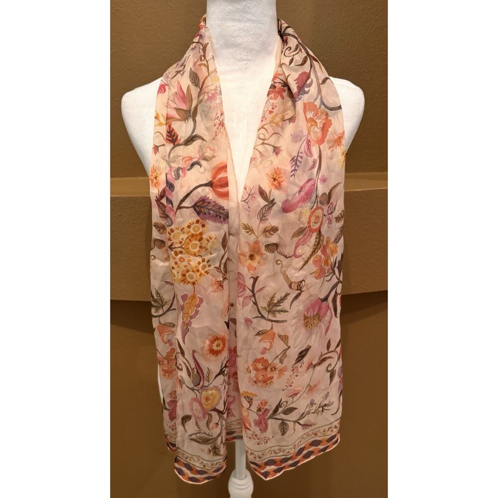 Salvatore Ferragamo Silk Scarf Pink Floral Botanical Print Made in Italy